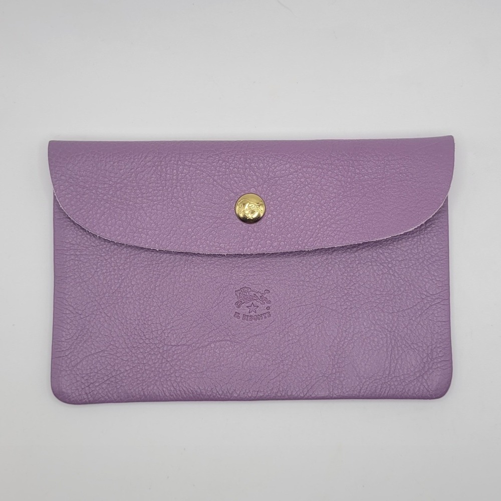 Il Bisonte Pouch Small Purple Leather Snap Envelope Clutch Luxury Unisex Italy